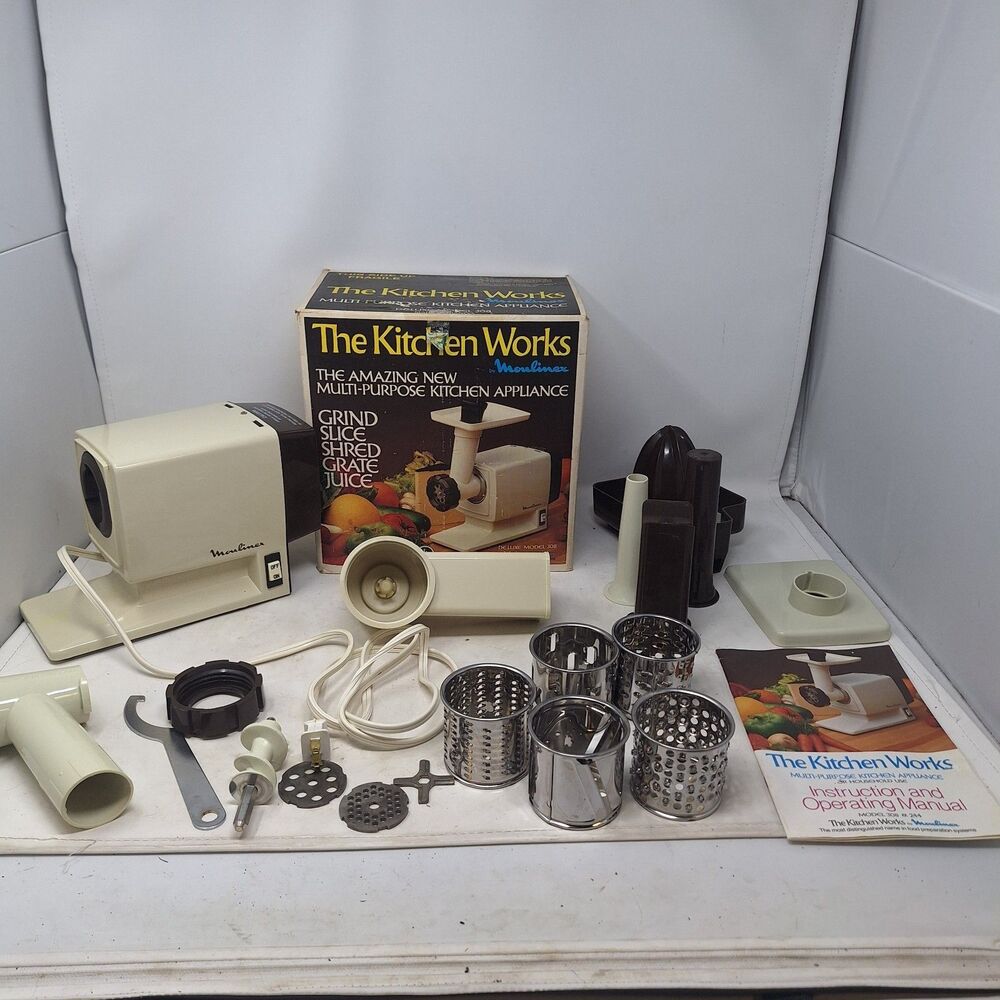 Vintage Moulinex Deluxe Kitchen Works Model 308 Grinder Slice Shred Grate Juicer
